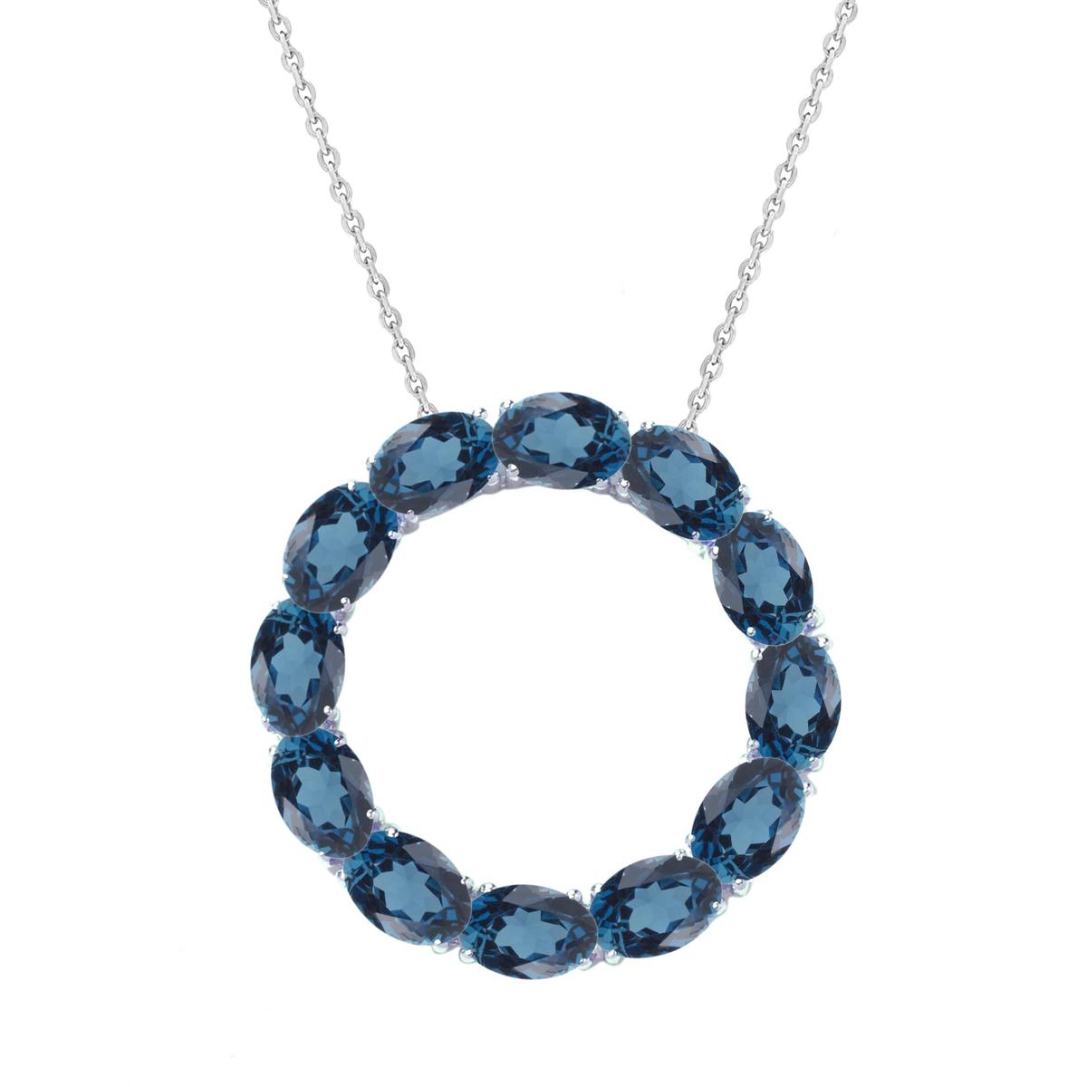 V3 Jewelry 925 Sterling Silver Oval Cut Real 6.80 Carat London Blue Topaz Circle Pendant with 18\" Chain