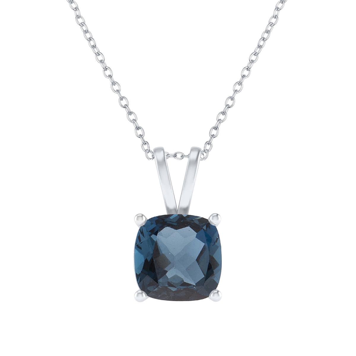 V3 Jewelry Sterling Silver 2.25 Carat Cushion Cut Natural London Blue Topaz Solitaire Pendant with 18\" Chain